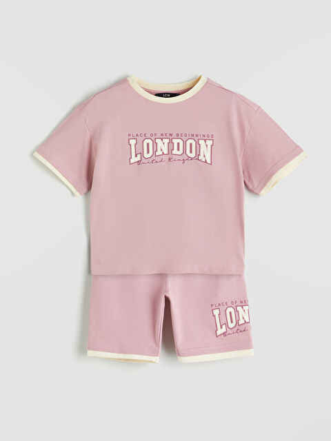 LCW Kids Bisiklet Yaka London Baskılı Kız Çocuk Tişört ve Şort - S5QB12Z4-FYX