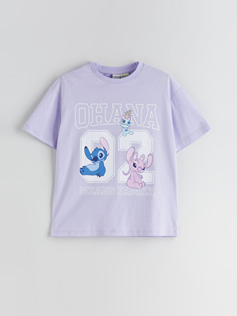 LCW Kids Bisiklet Yaka Stitch ve Angel Baskılı Kız Çocuk Tişört - S5QB16Z4-VZE