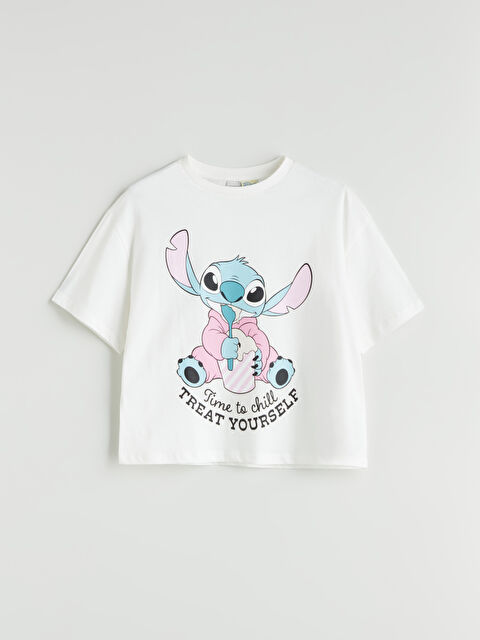 LCW Kids Bisiklet Yaka Stitch Baskılı Kız Çocuk Tişört - S5QB18Z4-R9J