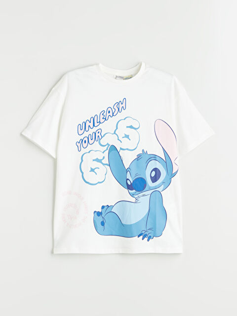 LCW Kids Bisiklet Yaka Stitch Baskılı Kız Çocuk Tişört - S5QB20Z4-R9J