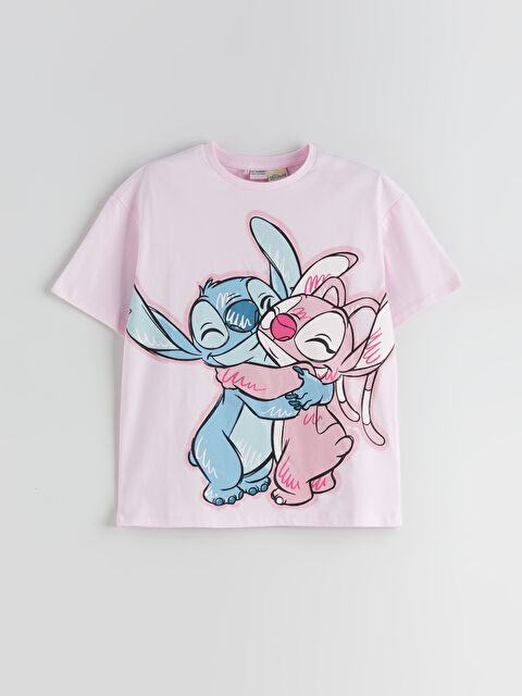 LCW Kids Bisiklet Yaka Stitch ve Angel Baskılı Kız Çocuk Tişört - S5QB23Z4-QWM