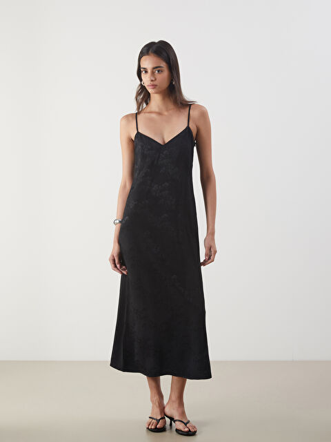 LCW Vision V Yaka Çiçekli Saten Elbise - S5QC28Z8-LQJ