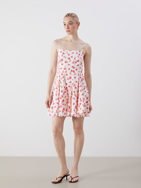 LCW Vision Kare Yaka Çiçekli Modal Karışımlı Mini Elbise - S5QC31Z8-LRA