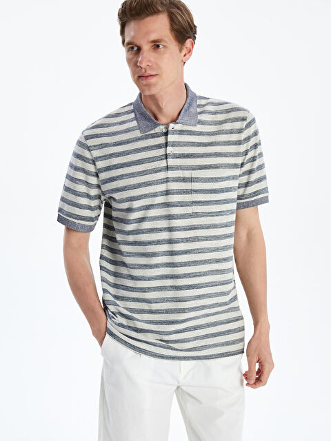 LCWAIKIKI Classic Polo Yaka Çizgili Merserize Görünümlü Erkek Tişört - S5QD04Z8-LGS