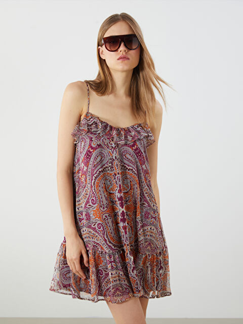 LCW Vision Etnik Desenli Askılı A Kesim Şifon Mini Elbise - S5QD33Z8-LTL