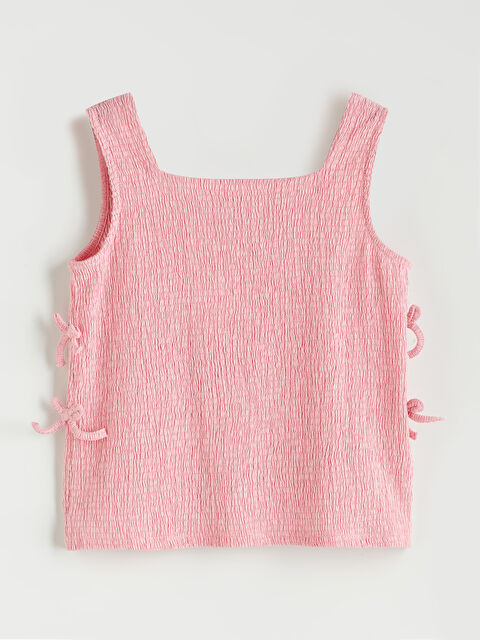 LCW Kids Kare Yaka Fiyonk Detaylı Kız Çocuk Bluz - S5QD57Z4-G1W