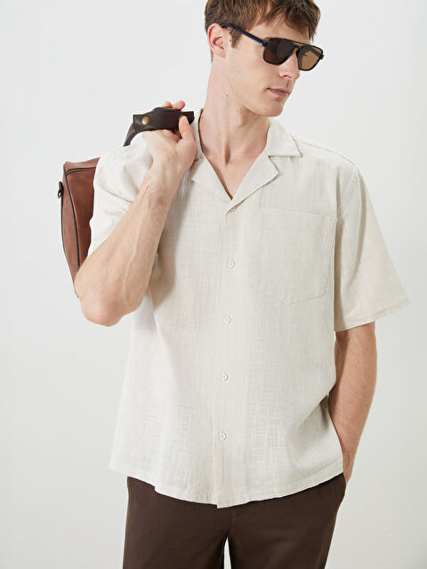 SOUTHBLUE Rahat Kalıp Resort Yaka Kısa Kollu Keten Görünümlü Erkek Gömlek - S5QD61Z8-CR8