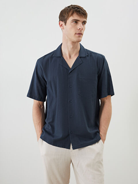 SOUTHBLUE Rahat Kalıp Resort Yaka Kısa Kollu Keten Görünümlü Erkek Gömlek - S5QD61Z8-CYB