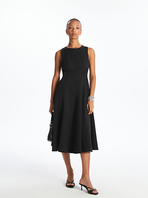 LCW Vision Bisiklet Yaka Pileli Krep Elbise - S5QD88Z8-CVL