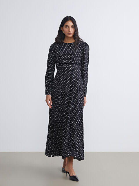 LCW Modest Bisiklet Yaka Puantiyeli Belden Oturtmalı Elbise - S5QE96Z8-LQJ