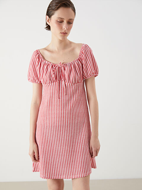 LCW Vision Bağlamalı Yaka Pötikareli Mini Elbise - S5QG19Z8-LTQ