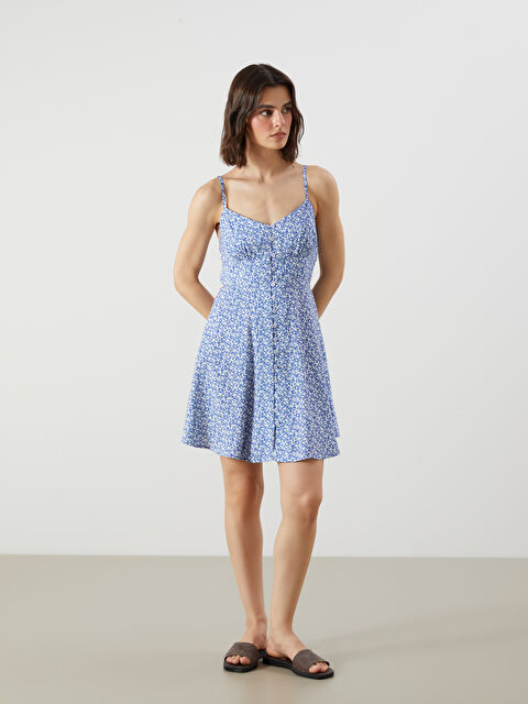 LCW Vision Çiçekli Belden Oturtmalı Modal Karışımlı Mini Elbise - S5QG50Z8-LQQ