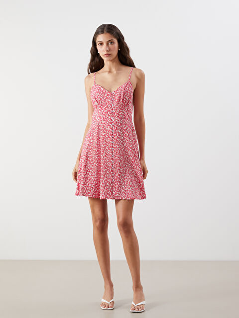 LCW Vision Çiçekli Belden Oturtmalı Modal Karışımlı Mini Elbise - S5QG50Z8-LTQ