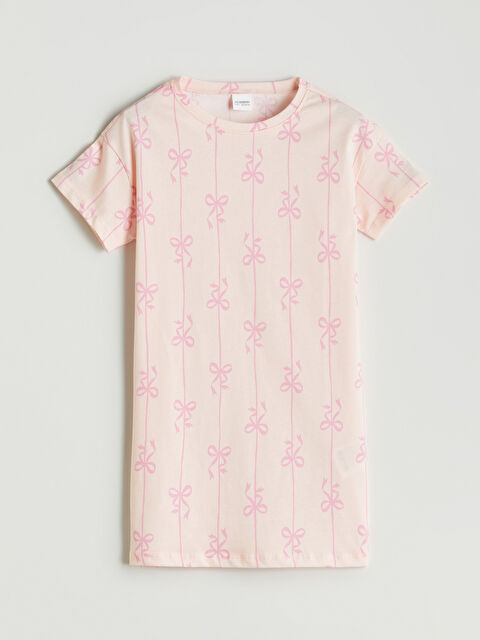 LCW Kids Bisiklet Yaka Fiyonk Desenli Kız Çocuk Gecelik