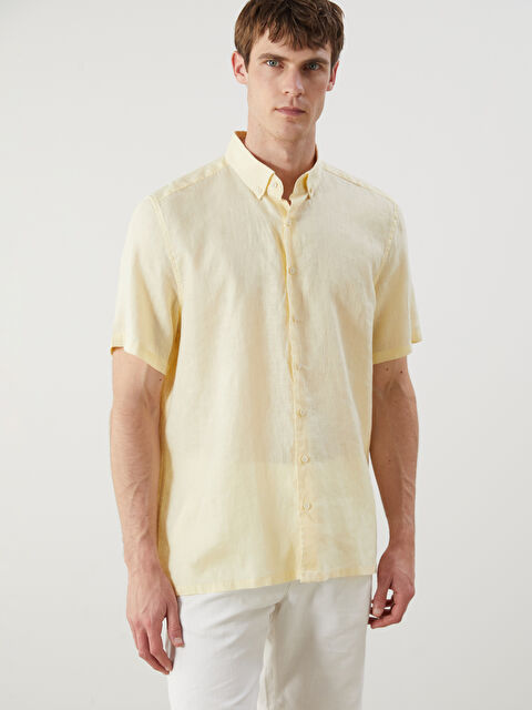 SOUTHBLUE Regular Fit Kısa Kollu %100 Keten Erkek Gömlek - S5QI12Z8-CRK