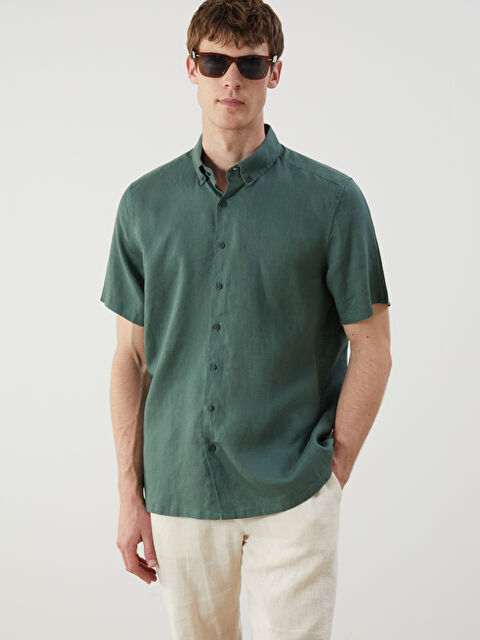 SOUTHBLUE Regular Fit Kısa Kollu %100 Keten Erkek Gömlek - S5QI12Z8-EXG