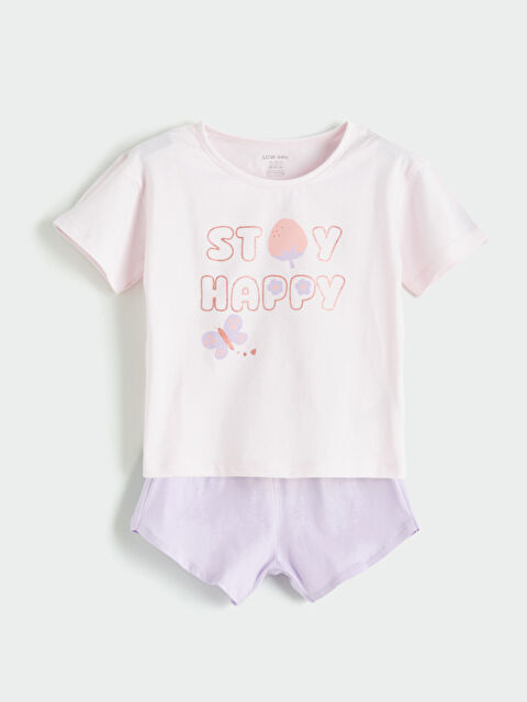 LCW baby Bisiklet Yaka Baskılı Kız Bebek Tişört ve Şort 2'li - S5QI44Z1-SBX