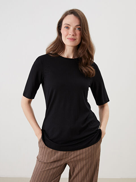 LCW Grace Bisiklet Yaka Dokulu Kadın Tişört - S5QI64Z8-CVL