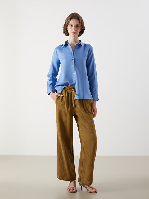 LCWAIKIKI Classic Beli Lastikli Dokulu Kadın Pantolon - S5QI78Z8-CZ9