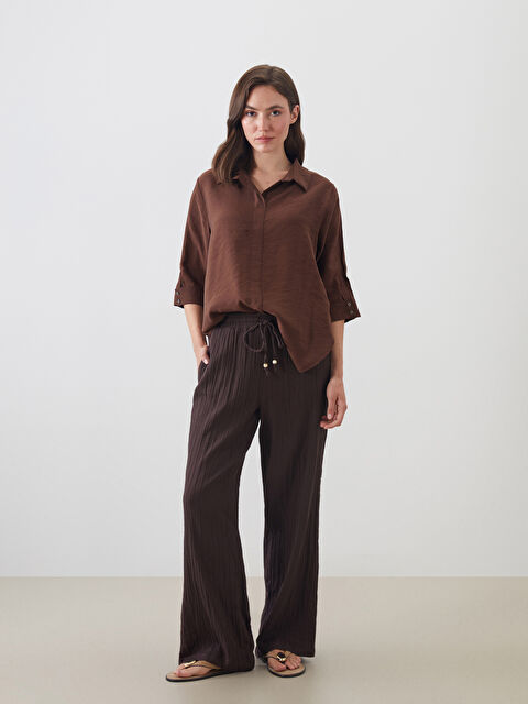 LCWAIKIKI Classic Beli Lastikli Dokulu Kadın Pantolon - S5QI78Z8-HMK