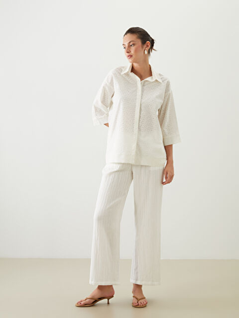 LCWAIKIKI Classic Beli Lastikli Dokulu Kadın Pantolon - S5QI78Z8-Q6K