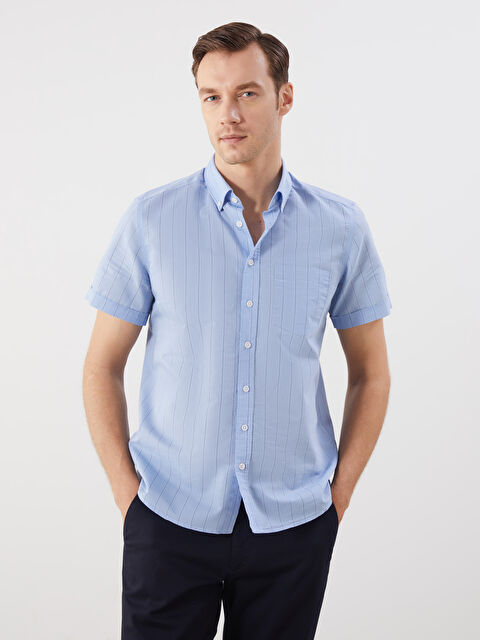 LCWAIKIKI Classic Regular Fit Kısa Kollu Çizgili Poplin Erkek Gömlek - S5QI80Z8-LEN
