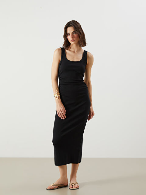 LCW Vision U Yaka Büzgülü Elbise - S5QJ18Z8-CVL