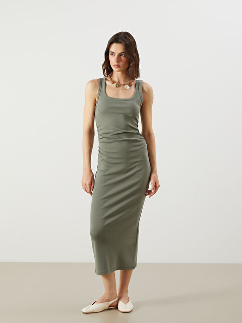 LCW Vision U Yaka Büzgülü Elbise - S5QJ18Z8-YCH