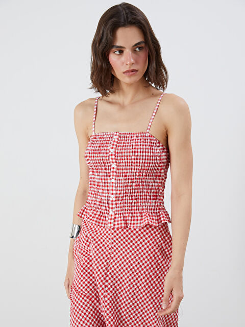 LCW Vision Kare Yaka Ekose Bluz - S5QJ39Z8-LPA