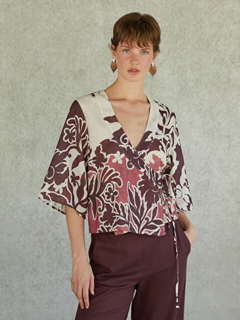 LCW Vision Kruvaze Yaka Çiçekli Kadın Kimono - S5QJ59Z8-LT4