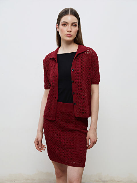 Soulife Gömlek Yaka Ajurlu Kadın Triko Hırka - S5QK06Z8-CZF