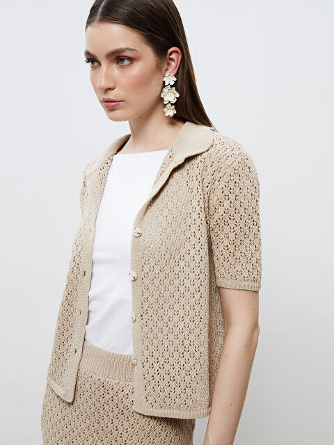 Soulife Gömlek Yaka Ajurlu Kadın Triko Hırka - S5QK06Z8-D6H