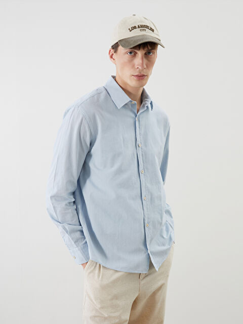 XSIDE Regular Fit Uzun Kollu Keten Karışımlı Erkek Gömlek - S5QK32Z8-G0K