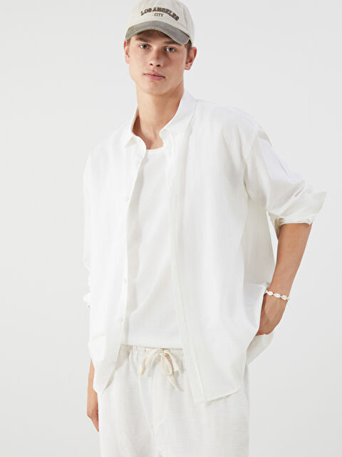 XSIDE Regular Fit Uzun Kollu Keten Karışımlı Erkek Gömlek - S5QK32Z8-R9J