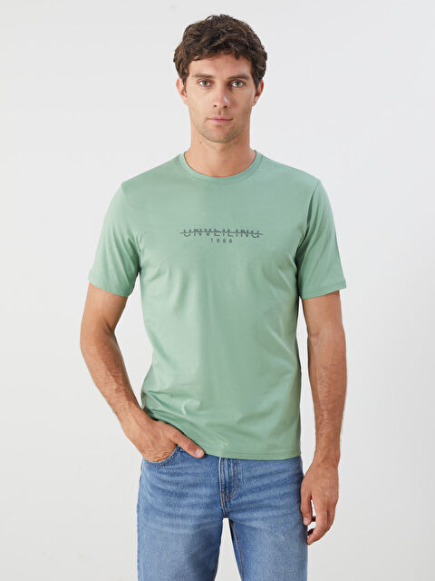 LCWAIKIKI Classic Bisiklet Yaka Baskılı Penye Erkek Tişört - S5QK99Z8-GFG