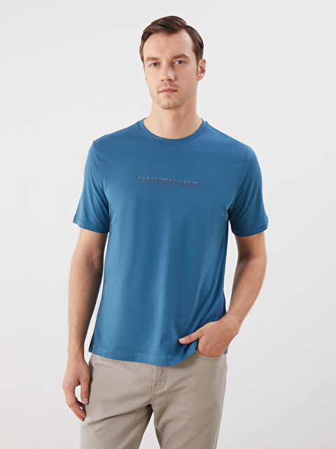 LCWAIKIKI Classic Bisiklet Yaka Baskılı Penye Erkek Tişört - S5QK99Z8-HHP