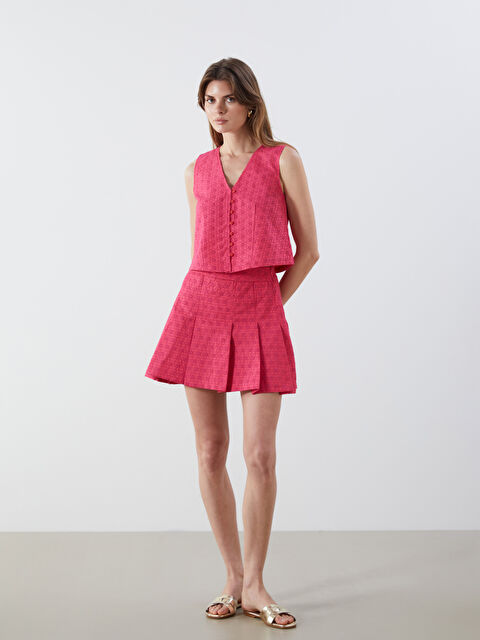 Natuvera Beli Fermuarlı Ajurlu Pileli Mini Etek - S5QL09Z8-VGF