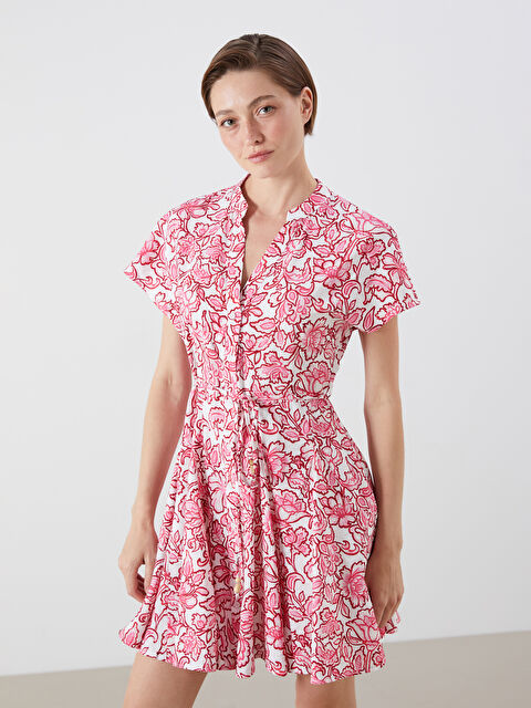 LCW Vision Kaçık Yaka Çiçekli Pileli Elbise - S5QL21Z8-LT4