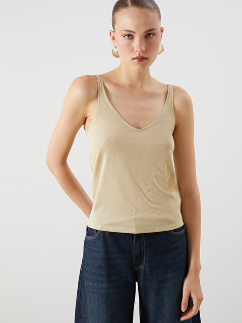 LCW Vision V Yaka Parlak Dokulu Bluz - S5QL91Z8-FZ8