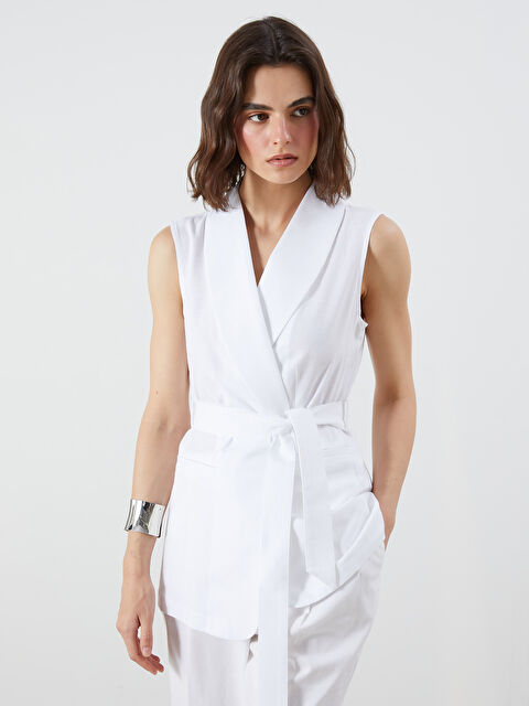 LCW Vision Kruvaze Yaka Keten Karışımlı Kadın Klasik Yelek - S5QM09Z8-R9J