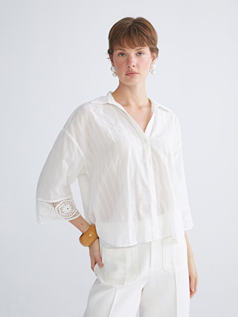 LCW Vision Kroşe Detaylı Oversize Kadın Gömlek - S5QM65Z8-R9J