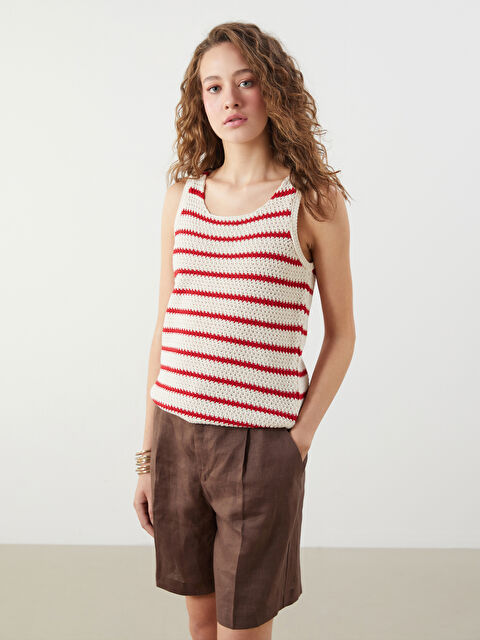 LCWAIKIKI Classic U Yaka Çizgili Kadın Triko Atlet - S5QN68Z8-E48