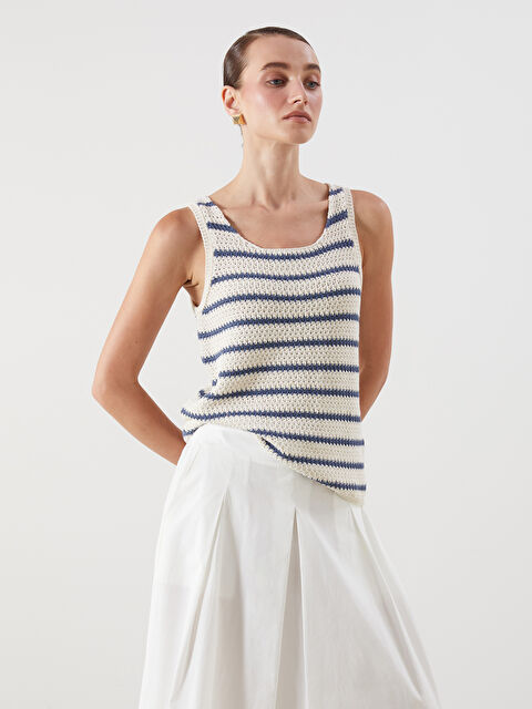 LCWAIKIKI Classic U Yaka Çizgili Kadın Triko Atlet - S5QN68Z8-LEN