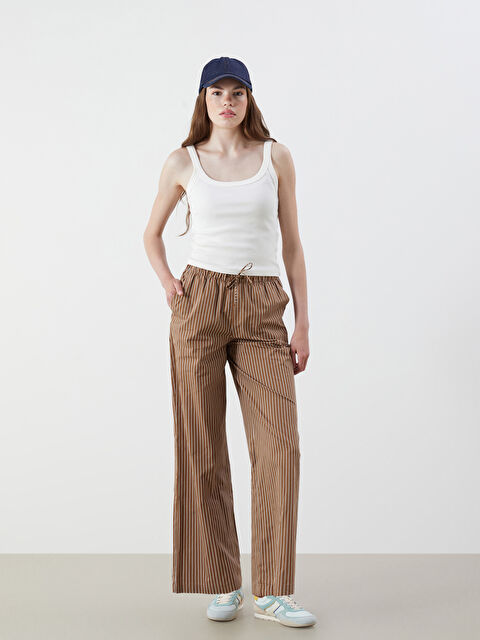 XSIDE Beli Lastikli Çizgili Geniş Paça Kadın Pantolon - S5QO01Z8-LEW