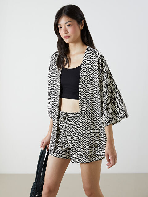 XSIDE Şal Yaka Desenli Oversize Kadın Kimono - S5QO63Z8-LQJ