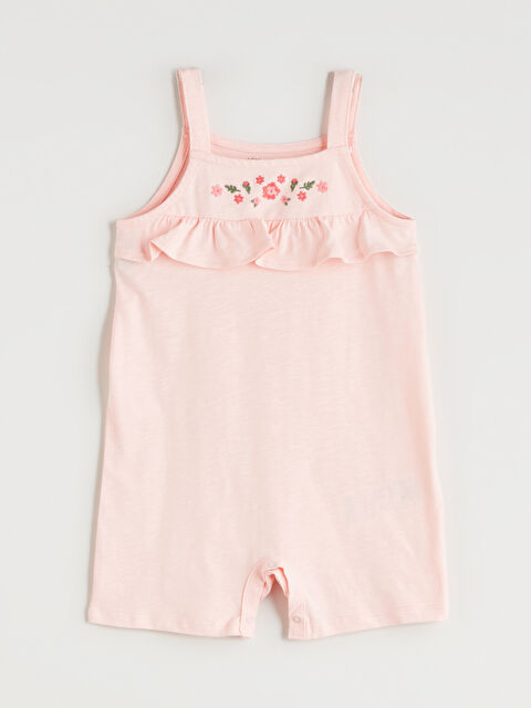 LCW baby Kare Yaka Askılı Çiçekli Kız Bebek Tulum - S5QO74Z1-FTG