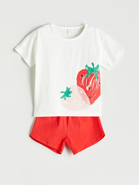 LCW baby Çilek Baskılı Kız Bebek Tişört ve Şort 2'li - S5QP28Z1-FDU