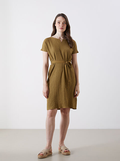 LCW Grace Bisiklet Yaka Dokulu Elbise - S5QP70Z8-DMK