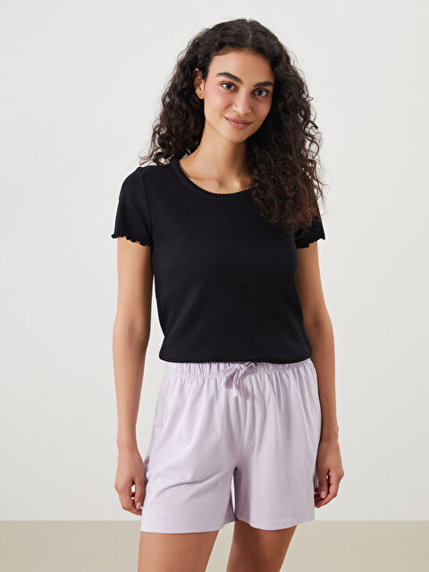 LCW DREAM Bisiklet Yaka Fırfırlı Kadın Pijama Üstü - S5QP93Z8-CVL