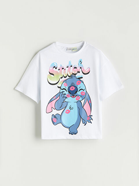 LCW Kids Bisiklet Yaka Stitch Baskılı Kız Çocuk Tişört - S5QQ68Z4-Q6K